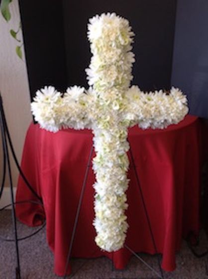 Funeral Flowers Cross in All White