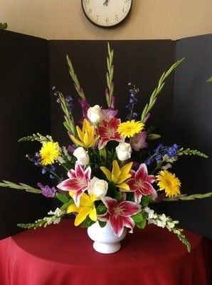 Funeral Flowers with Yellow Daisies, and Yellow Lilies with Stargazer Lilies