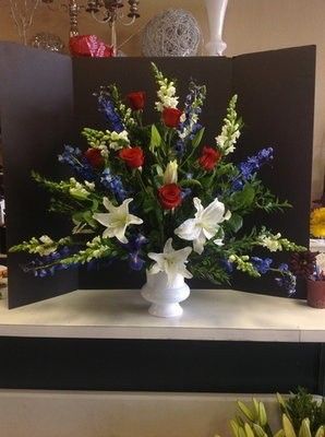 Funeral Flowers in Red, White, and Blue