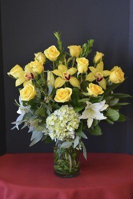 Mellow Yellow Roses and Orchids
