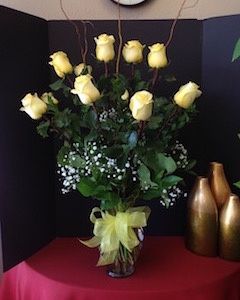 Yellow Roses with Babies Breath and Curly Willow