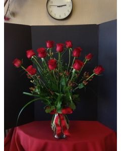 1 Dozen Long Stem Red Roses with Berries