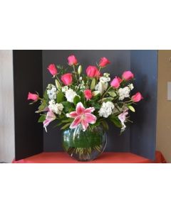 Roses and Stargazer Lilies in a Moon Vase