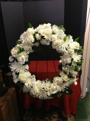Funeral Flowers Wreath of White Roses and White Mums