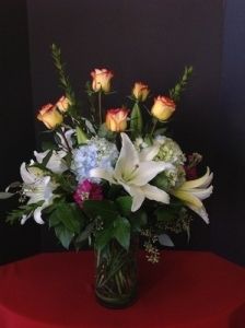 Roses with Hydrangea and Lilies