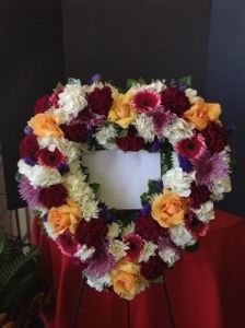 Funeral Flowers Standing Easel Heart with Peach Roses