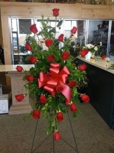 Funeral Flowers Standing Easel in All Red Roses