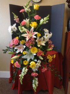 Funeral Flowers standing easel with assorted flowers