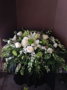 Casket Spray with White Roses and Hydrangea