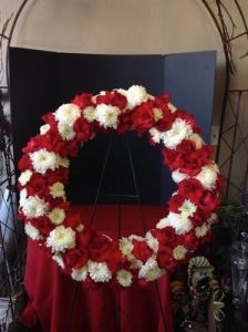 Funeral Flowers with 50 Red Roses Wreath 