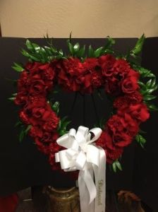 Funeral Flowers of Red Hearts
