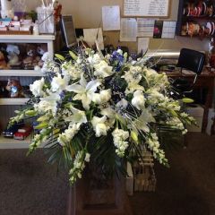 Casket Spray in White and Blue