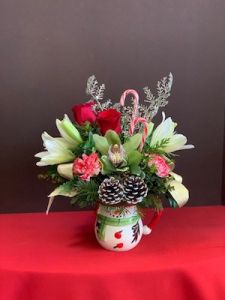 Snowman Mug of Christmas Flowers