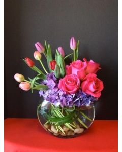 Purple Hydrangea, Roses and Tulips